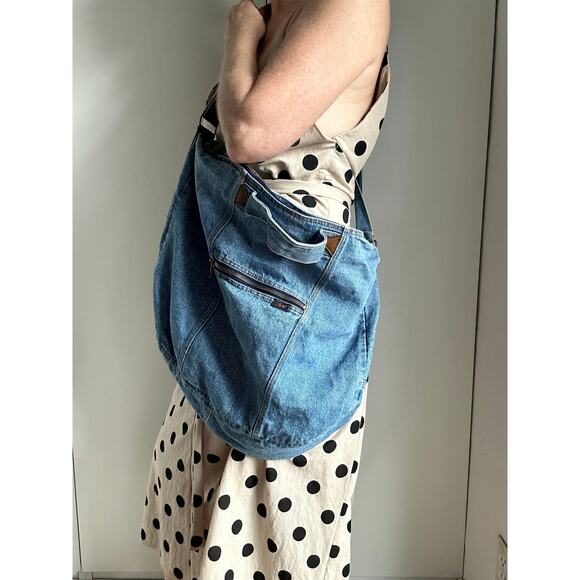 Vintage 80s slouchy denim crossbody handbag/purse tote Classic All Seasons - Picture 8 of 10